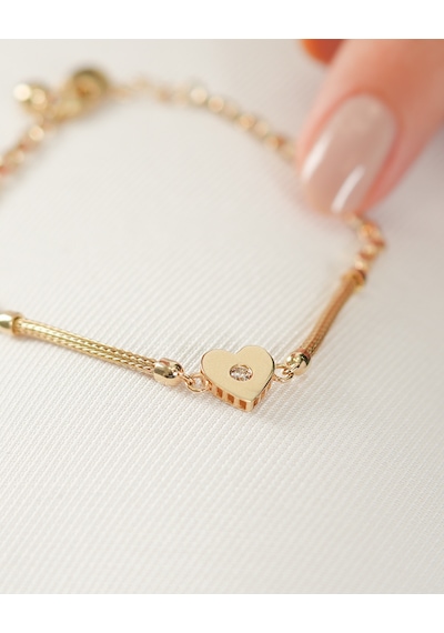 Debora Jewelry 14 Ayar Altın Taşlı Kalpli Bileklik
