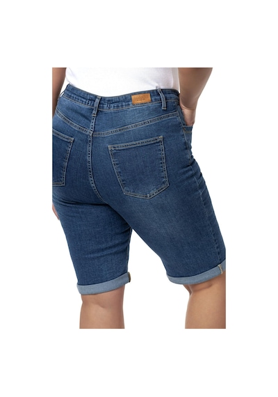 Büyük Beden Paçası Katlamalı Beş Cepli Denim Mavi Şort-mavi Mavi