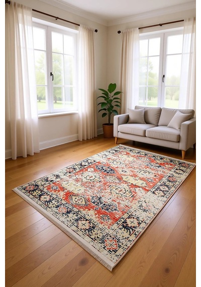 Blghome Dokuma Tabanlı Dijital Baskı Halı Blg3812 Gri - Kırmızı