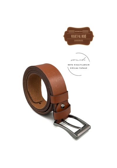 Sermoda 38 Mm Vegetal Deri Düz Kot Kemeri Taba