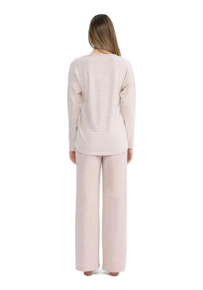 U.S. Polo Assn. U.s Polo Assn. 17083 Kadın Yumoş Kumaş Uzun Kollu Yuvarlak Yaka Pijama Takımı-pembemelanj Pembe Melanj