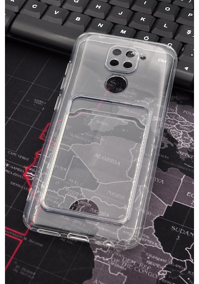 Xiaomi Redmi Note 9 Uyumlu Kredi Kartlıklı Şeffaf Kılıf Kamera Korumalı