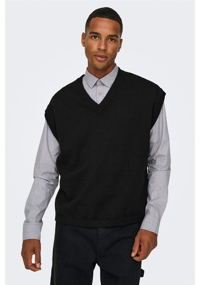 Only & Sons Onslusım Lıfe Rlx 12 V-neck Vest Knıt Erkek Siyah Yelek - 22030784 Siyah