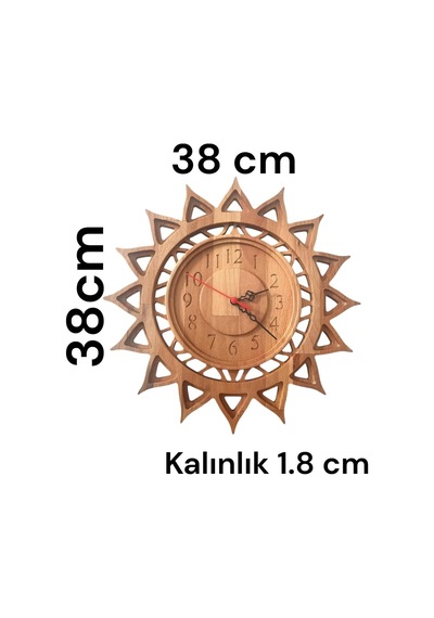 Ahşap Duvar Saati 38 Cm Sessiz Akar Mekanizma Dekoratif Güneş Modeli Diğer