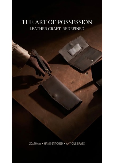 Natayleather %100 Hakiki Deri El Dikimi Acı Kahve Kadın El Portföyü Bileklikli Cüzdan Ve Çanta 20x10 Cm Acı Kahverengi