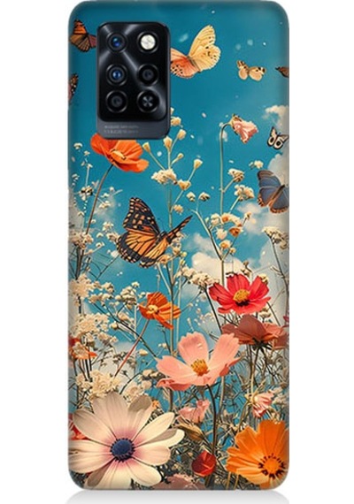 İnfinix Note 10 Pro Uyumlu Çiçekli Kelebekler Desenli Silikon Kılıf
