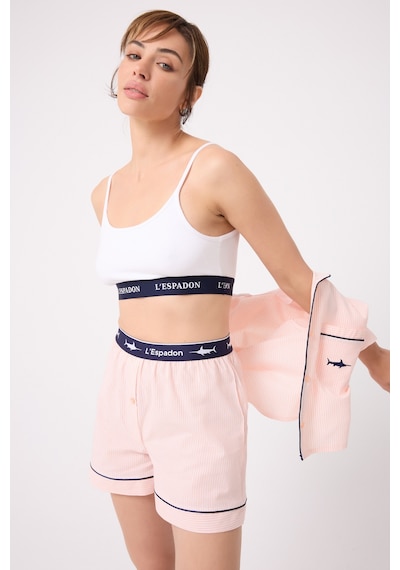Lespadon Marısılk Kadın Yazlık Şortlu Crop Gömlekli Pijama & Lounge Takımı-3230 Pembe