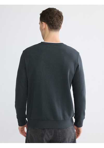 Lcwaıkıkı Classic Antrasit Bisiklet Yaka Baskılı Erkek Sweatshirt