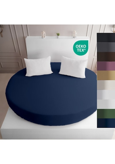 Strausshome Premium Yuvarlak Lastikli Çarşaf 220x220 - 200x200cm %100 Pamuk Oeko Tex Lacivert / Navy