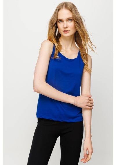 Kadın Kare Yaka Askılı T-shirt Saks Saks