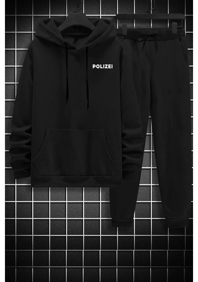 Uyguntarz Unisex Polizei Sırt Baskılı Eşofman Takımı Siyah