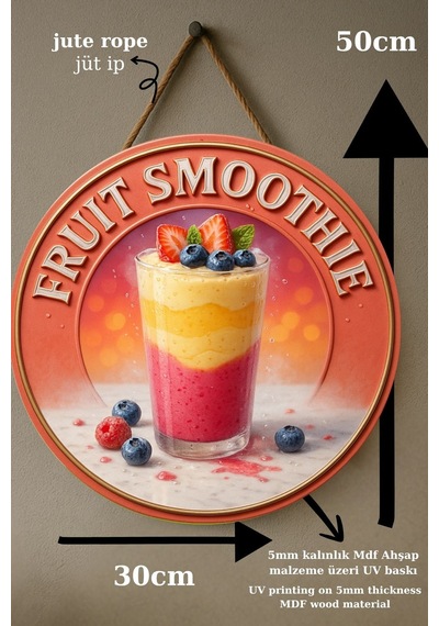 Fruit Smoothie Temalı Kapı Süsü Tablosu, Renkli Meyveli Uv Baskılı Yazlık Cafe Büfe Duvar Dekoru