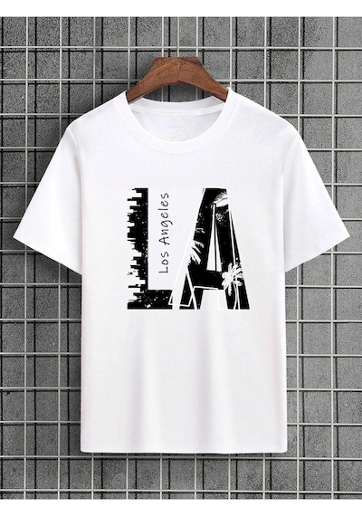 Flood Of Style Erkek Beyaz La Baskılı Oversize