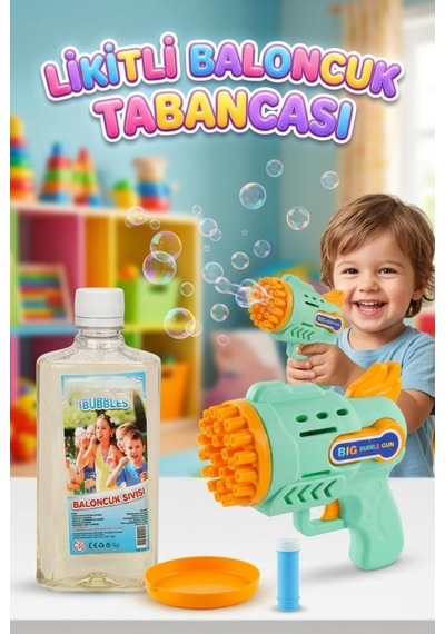 Köpük Baloncuk Makinası 3 Parçalı Yanında 500ml Baloncuk Likiti Hediyeli Eğlenceli Oyun Seti