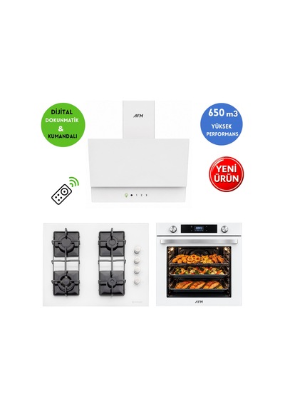 Eminçelik & AFM A38 FM7701 + 1240W Wok + FM3401W Turbo + Soğutma Dijital Beyaz Ankastre Set
