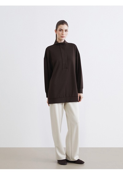 Lcw Modest Kahverengi Soft Touch Oversize Kadın Sweatshirt Tunik