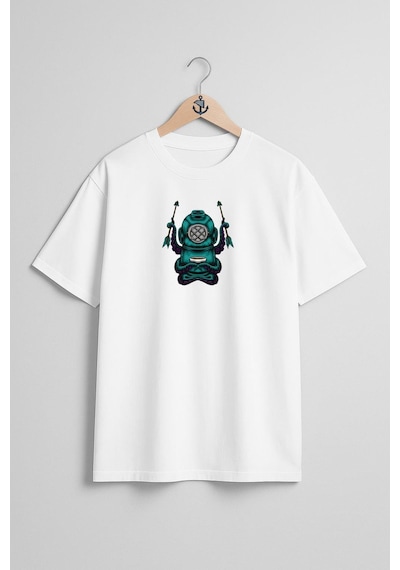 Bahriyeli Collection Oversize Mecha Octopus Diver Dalgıç Göğüs Tasarımlı Unisex T-shirt Beyaz Bahriyeli Collection Oversize Mecha Octopus Diver Dalgıç Göğüs Tasarımlı Unisex T-shirt Beyaz