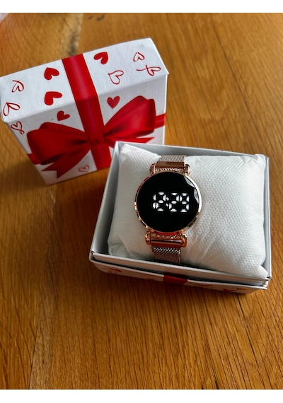Desingshop Dijital Hasır Kayış Genç Kız & Kadın Rose Renk Taşlı Kol Saati Rose Gold