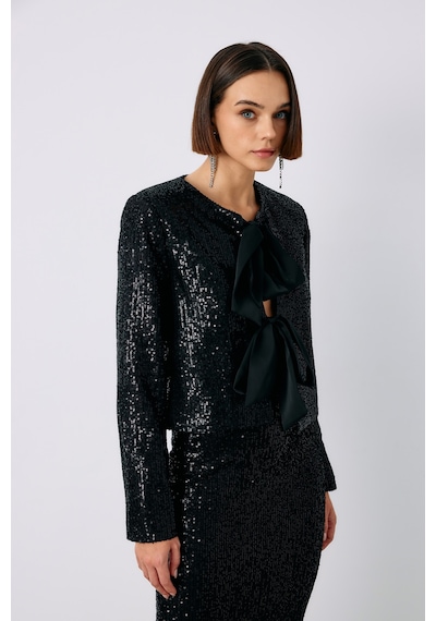 Sateen Payetli Kısa Ceket - Siyah-135239 Siyah