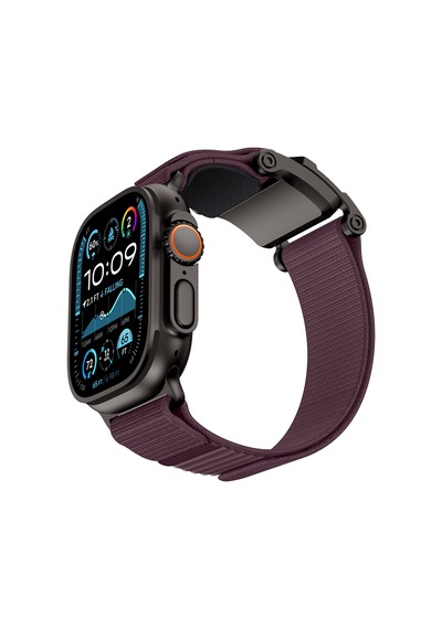 Watch 42mm Uyumlu Mohseven İwatch Mecha Sport Hasır Kordon Siyah-mor