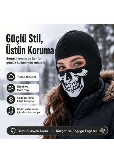 Womanandkids Wak Unisex Kuru Kafa Baskılı Balaklava 1 Adet Tek Beden Viskoz Kask İçi Motosiklet Maskesi Siyah