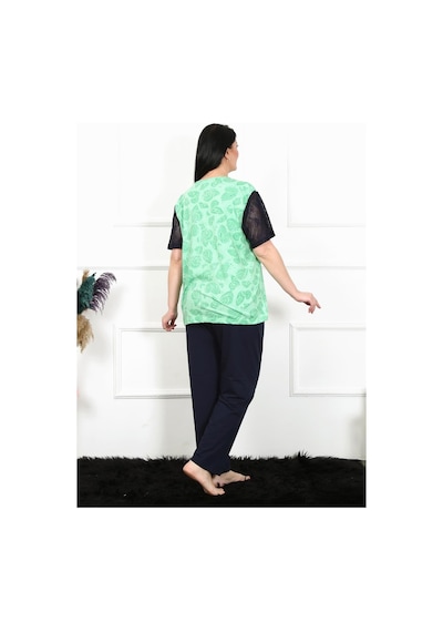 Akbeniz Kadın 5xl-6xl-7xl-8xl Büyük Beden Kısa Kol Pijama Takım 75004-yeşil Yeşil
