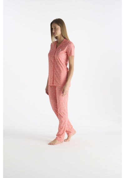 U.S. Polo Assn. U.s Polo Assn. 20233 Kadın Kısa Kollu Önden Düğmeli Pijama Takımı-somon