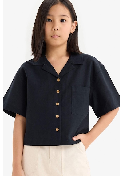 DeFacto Kız Çocuk Cropped Fit Keten Kısa Kollu Gömlek D7638A825SMBK27