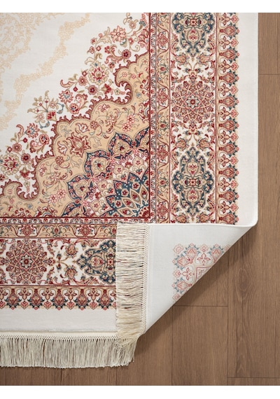 Imperial Luxe Il004r Krem Çerçeveli Göbekli Halı Klasik Desen 100 Tarak Bambu Viskon İpek Serisi-711 Krem