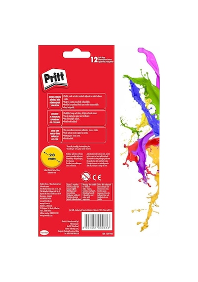 12 Renk Sulu Boya 1 Paket Fırça Hediyeli 12 Li Pritt Suluboya Canlı Renkler 28 Mm Boya Çapı Büyük Boy Çok Renkli