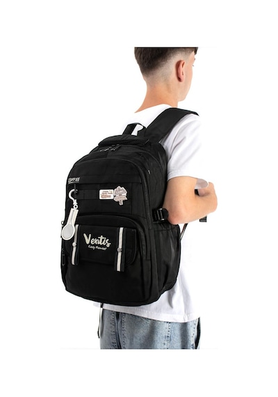 Ventis Unisex Okul Çantası Ortaokul Lise Sırt Çantası 43 30 Cm Su Geçirmez Kumaş Çok Cepli Vnt5-d Siyah