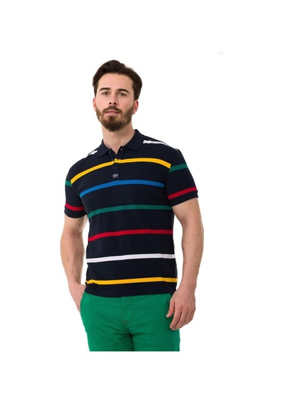 Cipo & Baxx Çizgili Polo Yaka Erkek Basic Tişört Ct749 Indıgo