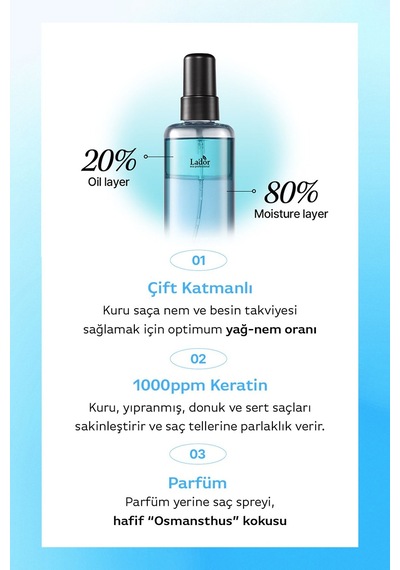 Lador Keratin İçeren Isı Koruyucu Onarıcı Çift Fazlı Saç Spreyi LADOR Keratin Layered Oil Hair Mist