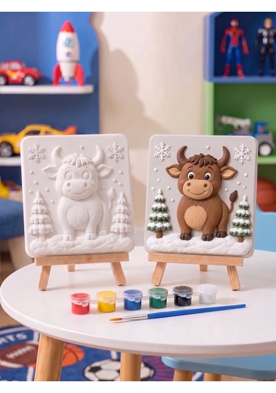 15x15 Sevimli Boğa Taş Boyama Seti Çocuk Ve Yetişkin Hobi Kiti