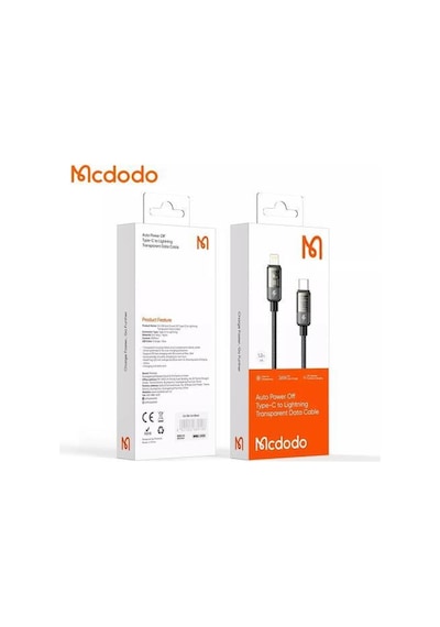 Mcdodo Ca-3160 Typec Apple iPhone Uyumlu 36w Göstergeli Data Şarj Kablo 1.2m Siya