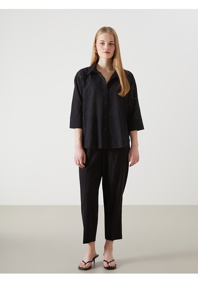 Lcw Vision Siyah Ajurlu Oversize Kadın Gömlek
