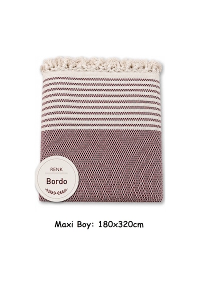 Pamuklu Kaymaz Hasır Dokuma Maxi Boy Kolları Örten Koltuk Örtüsü 180x310 - Bordo
