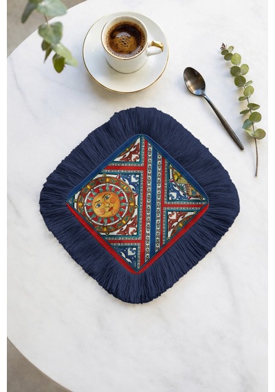 Mozaik Vitray Sanat Püsküllü Sunum Peçetesi - Renkli Güneş Bohem Lacivert Bardak Altlığı Mendil Pastel Toprak Bronz Mozaik Vitray Sanat Püsküllü Sunum Peçetesi - Renkli Güneş Bohem Lacivert Bardak Altlığı Mendil Pastel Toprak Bronz