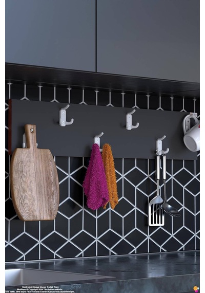 Geyik 18 Kancalı Mutfak Askısı 3'lü Set 76,4x9,6 Cm - Şık Tasgeyikm, Çok Amaçlı Düzenleyici Ve Yer Tasarrufu Gri