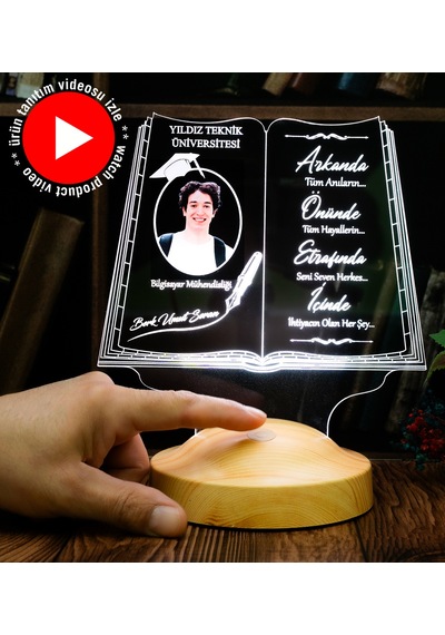 Fotoğraflı Mezuniyet Hatırası, Öğrenciye İsimli Karne Mezuniyet Hediyesi, Kitap Tasarımlı 3d Led Lamba