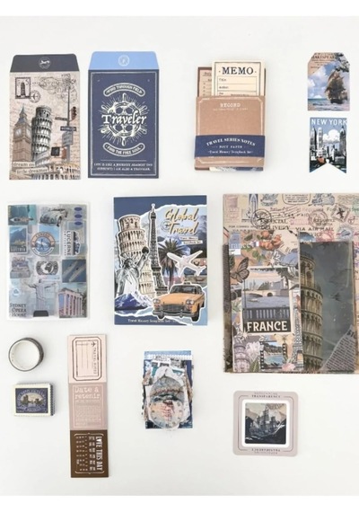 Vintage Global Travel Seyahat Temalı 154 Parça Dopdolu Journal Scrapbook Seti/defter/washi