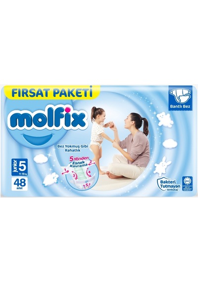 Molfix Bebek Bezi Beden:5 11-18 Kg Junior 96 Adet Ekonomik Fırsa 5 Numara