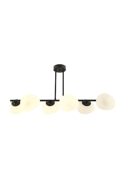 Beyaz Camlı Tristan 6'lı Sıralı Siyah Modern Yemek Masası Üstü, Salon Avize