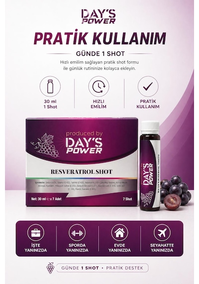 Day S Power Resveratrol Shot 7 Adet - Üzüm Çekirdeği Ekstresi & Kuersetin Destekli