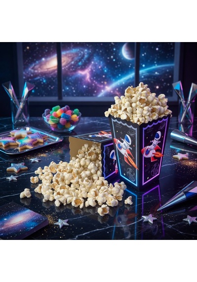 Uzay Temalı Pop Corn Mısır Kutusu 8li Çocuk Doğum Günü Parti Süsü Dekoru