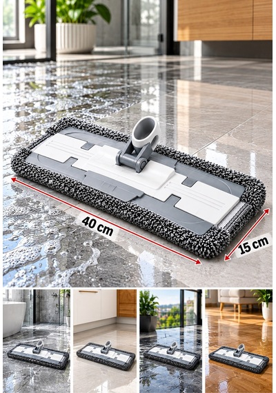 Sapsız Mikrofiber Mop Başlığı 40x15 Cm Gri Beyaz Yedek Mop Aparatı, Tüm Uyumlu Saplarla Kullanılabilir Zemin Temizlik