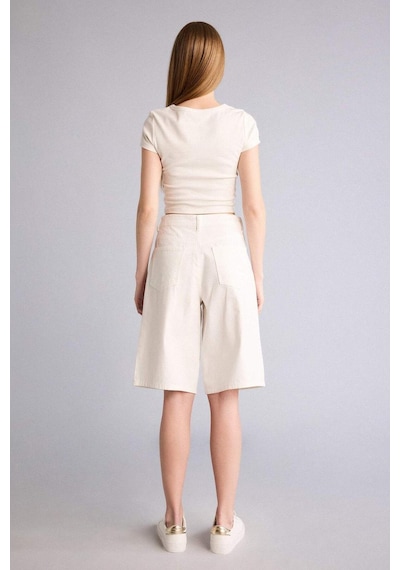 Defacto Normal Bel Kısa Paça Gabardin Bermuda F3133ax26smwt84 Beyaz-wt84