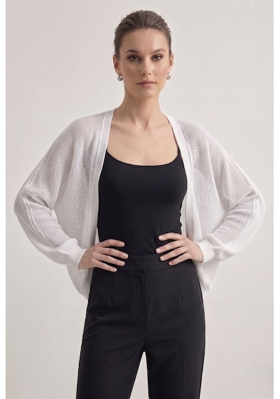 Neden Tekstil Premium Ajurlu İnce Triko Bolero Hırka - Beyaz