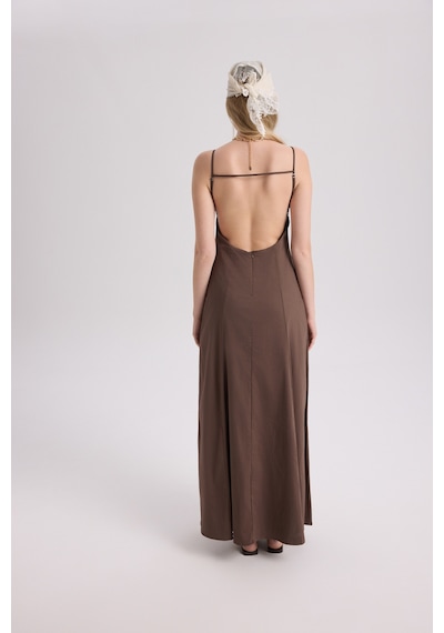 Mai Collection Mai Studios Co. Onella Askılı Kahve Uzun Elbise Kahve