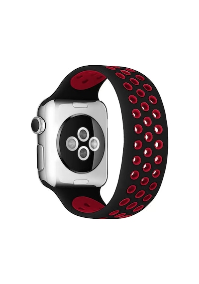 Watch 42mm Ayarlı Delikli Silikon Kordon - Siyah-kırmızı Bz8683140511647